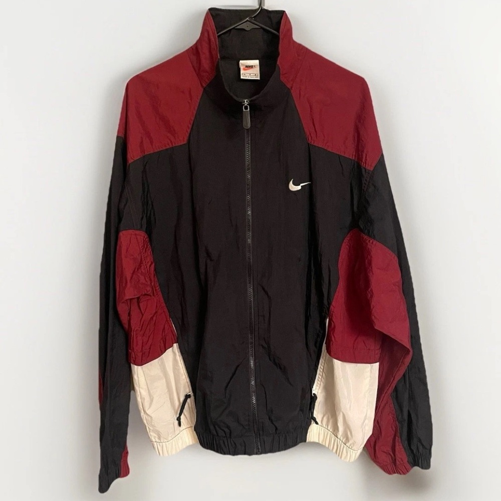VTG Y2K Nike Men’s Large Black Maroon Ivory Color Block Full Zip Windbreaker